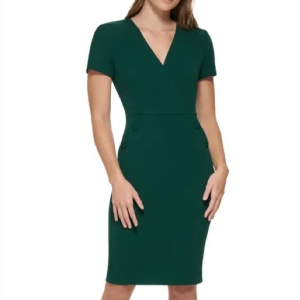 Calvin Klein Women's Crepe Midi Wear To Work Dress - Green (10)